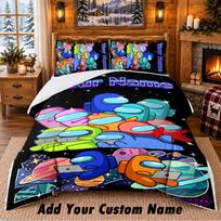 Among Us Custom Name 3Pcs Bedding Set 1 Bed Sheet 2 Pillowcases Bedroom Home Decor 180cmx210cm
