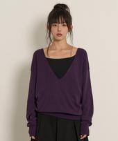 PEPLEE Deep V-Neck Knit (Purple) OS beige