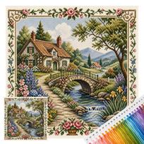 Scenic Kit 14CT Stamped 2 Strands Cotton Thread 40x40cm Full Stitch Beginner Set gray