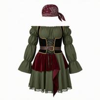 Atidengtų pečių pirato suknelė su pūstomis rankovėmis ir diržu, sluoksniuota, Cosplay, Moterims L gray