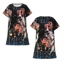 Custom Michael Jackson Fan Tribute Design Short Sleeves Nightdress For Sleeping Women Short Sleeve Nightgowns Loose Pajama Dress 3XL gray