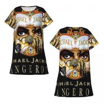 Custom Michael Jackson Fan Tribute Design Short Sleeves Nightdress For Sleeping Women Short Sleeve Nightgowns Loose Pajama Dress 3XL beige
