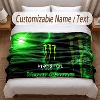 Monster Energy Printed Flannel Blanket Custom Name Text Soft Warm Throw For Bedroom Holiday Gift 100cmx150cm