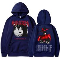 Lady Gaga The Mayhem Ball Tour  Hoodies Trendy Hip Hop Vintage Long Sleeve Men Women Fleece Oversized Tracksuit Streetwear S tamsiai mėlyna spalva