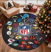 NFL Pattern Round Rug, Indoor/Outdoor Mat, for Picnic, Gameroom, Bedroom, Office, Living Room, Home Decor Carpet, Birthday Gift 100cmx100cm