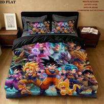 Dragon Ball Super Pattern Bedding Quilt Set Quilt Cover Pillowcase Home Birthday Gift(1 * duvet cover + 2 * pillowcase, without core) 140x200cm