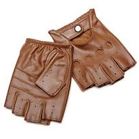 Women's Half-Finger Leather Cycling and Motorcycle Gloves - Windproof and Warm brown