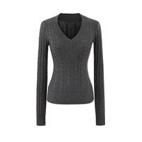 2025 Spring Spicy Girl V-neck Wool Knit Top: Women's Slim Fit Cable Knit Short Sweater Small tamsiai pilka spalva
