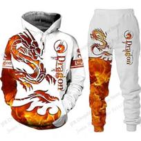 Graphic Leisure Hoodie Sets Chinese Dragon 3d Print Hoodie Men Women Fashion Hoodie+Pant 2Piece Suit  Spring Autumn Tracksuit Set M gray