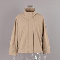 2026 Fall Womens Loose Drawstring Outdoor Windbreaker Stand Collar Zip Jacket White Black S chaki