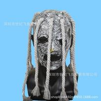 Latex Skull Mask With Burlap Hood Halloween Costume Party Horror Prank Prop Hemp Rope Skull