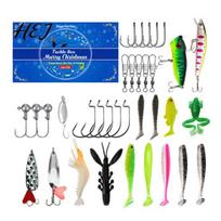 Fishing Competition Gear Advent Calendar for Men, 24 Days Christmas Countdown with Lures & Minnow And Worm Baits Hooks Freshwater and Saltwater D