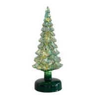 Durable Glass Decoration Christmas Tree Figurine Tabletop Ornament with LED Lights Holiday Crystal-clear Decor Light Up Cone for Home Office H gray