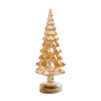 Durable Glass Decoration Christmas Tree Figurine Tabletop Ornament with LED Lights Holiday Crystal-clear Decor Light Up Cone for Home Office N