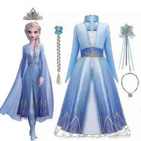 Elzos Cosplay Kostiumas Mergaitės Princesės Suknelė Suknelė + Karoliai + Lankelis + Perukas 140 gray