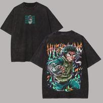 2026 New Rock Lee Hidden Lotus T-shirt Naruto Manga Tee Vintage Washed Retro Anime Harajuku Streetwear Graphic Tshirts Men L gray