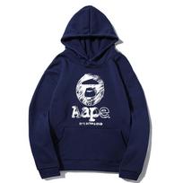 Europe Style A1APE Fleece-Lined Hooded Sweatshirt: Thank You Print Small black