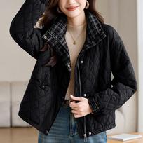 Autumn/Winter Loose Fit Diamond Grid Cotton Coat with Stand Collar for Middle-aged and Elderly M juoda