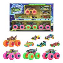 Hot Wheels Monster Truck Neon Smashers Includes 4 monster trucks and 5 mini cars vehicles Suitable for ages 3 and Neon JMV38 Multi-Pack (9 total). blue