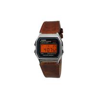 CASIO Custom Collection Kvarcinis Mechanizmas Natūralios Odos Dirželis Laikrodis Vyriški Laikrodžiai Juodas Ciferblatas A159WA-N1D Orange Watch Glass black