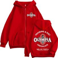 Treniruočių mitybos sertifikatas Ponas Olimpas Grafinis su užtrauktuku Hoodie Vyrams Moterims Sporto salės Fitneso Užtraukiamas Džemperis Laisvalaikio Mados Laisvi Puloveriai XL raudona