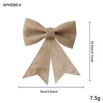 Bow Shaped Xmas Tree Hanging Pendant Burlap Textured Seasonal Bow Ornament  Wreath Embellishment Mini Champagne beige