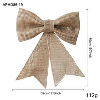 Bow Shaped Xmas Tree Hanging Pendant Burlap Textured Seasonal Bow Ornament  Wreath Embellishment Large Champagne
