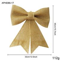 Bow Shaped Xmas Tree Hanging Pendant Burlap Textured Seasonal Bow Ornament  Wreath Embellishment Large Gold