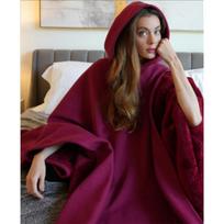 Unisex vilnonis su gobtuvu apsiaustas palto stiliaus, laisvas, sagomis, pončo, oversized, laisvalaikio, rudens, žiemos apsiaustas One Size gray
