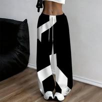 Women Plus Size Black White Printed Loose Straight Leg Full Length Pants 6XL gray