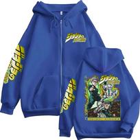 Anime Jojo Bizarre Adventure Hirose Koichi Zipper Hoodies Men's Women Zip Up Hooded Sweatshirts Vintage Jackets Coats Streetwear XL mėlyna