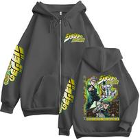 Anime Jojo Bizarre Adventure Hirose Koichi Zipper Hoodies Men's Women Zip Up Hooded Sweatshirts Vintage Jackets Coats Streetwear 2XL black