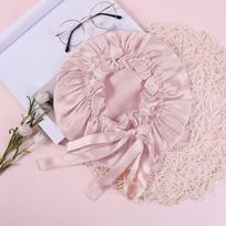 16mm Double Layer Silk Sleep Cap Women Hair Protection Night Breathable Adjustable Satin Hat Lotus Pink