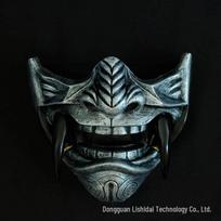 Red Hannya Demon Warrior Latex Mask for Cosplay and Noh Theater gray