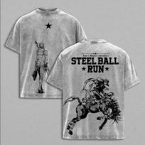 Hot Anime JoJo's Bizarre Adventure Johnny Gyro Clothing Men Women Tshirts Washed Cotton Tee Retro Loose T-shirt Harajuku T Shirt S gray