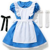 Cosplay blue and white maid dress, Alice cosplay dress, bubble sleeve apron skirt, Halloween costume. M gray