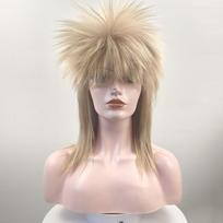 HAIRJOY Synthetic Hair 70S 80s  Punk Rock Rockstar Wigs Costume Wig Blonde Rocker Mullet Wigs  Cosplay Halloween Wig  for Women 14inches beige