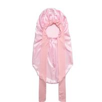 Extra Large Satin Hairs Bonnet for Women with Elastic Band - Soft Pink with Clear Bow, Ideal for Sleeping And Showering, Suitable for All Seasons rožinė