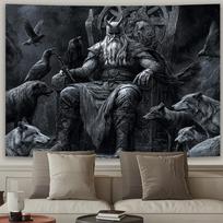 Viking Warrior Tapestry - Majestic Wall Hanging with Ravens and Wolves for Bedroom and Living Room Decor, Perfect Gift 100X70CM black