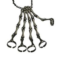 Metal Finger Ring Bracelet Five-Fingers Skeleton Bracelets Halloween Hand Bone Bracelet  Unisex juoda