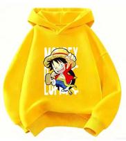 One Piece Monkey D Luffy Chibi Cartoon Print Hoodie Kids Boys Girls Pullover Hooded Sweatshirt Anime Children Streetwear Tops 120 yellow