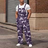 Men's Loose Fit Cargo Overalls Wide Leg Jumpsuit with Multi-Pocket Utility Storage L violetinė