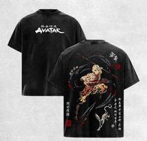 Avatar The Last Airbender Tee, Vintage Washed Black T Shirt, Oversized Anime Streetwear M black