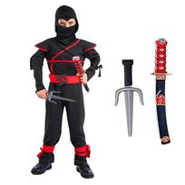 Red Costume Boy Halloween Japanese Samurai Costume Kid Jumpsuit with Foam Accessories Best Children Gift XL(11-12Y) black