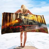 Retro Steam Train Beach Towel Quick Dry Microfiber Beach Towels Lightweight Large Pool Towel For Swimming Camping Gym Travel 100X50 cm(39X20in) brown
