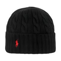 Polo Ralph Lauren Pony Logo Cable Knit Design Wool Beanie Men's Black PC1563-001 juoda