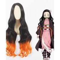 HAIRJOY Synthetic Hair Kamado Nezuko Cosplay Wig Long Curly Middle Part Halloween Wig 26inches black