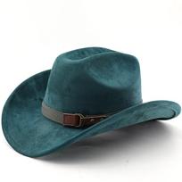 Retro style suede western cowboy hat woolen jazz top hat men and women's ethnic style autumn and winter felt hat big eaves hat M（56-58cm） black