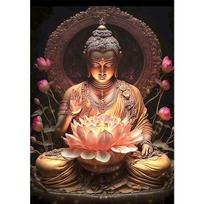 Religious Buddha with Lotus Flowers Wall Art Canvas Painting Buddhism Buddha Sculpture Poster Prints for Living Room Home 70X120CM No Framed geltona