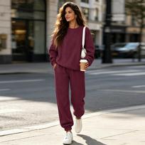 Women's 2-Piece Sweatsuit Set with Wide Leg Pants for Casual Everyday Wear XL raudona